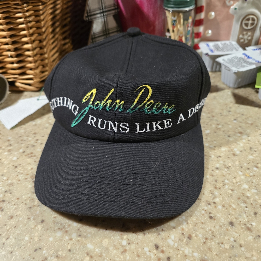 John Deere Black Cap with Green and Yellow Embroidery